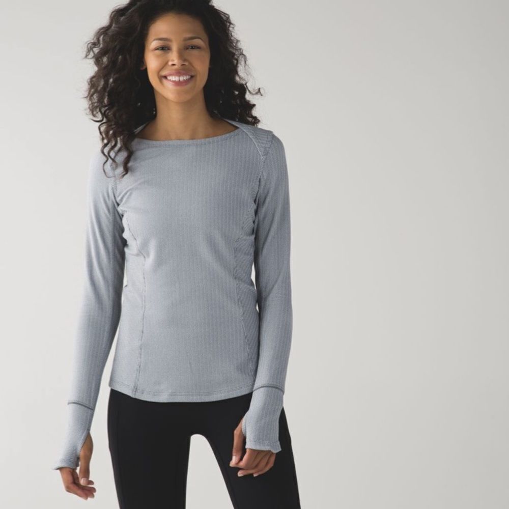 LULULEMON Kanto Catch Me Long Sleeve Top herringbone Size 8 - Picture 1 of 13